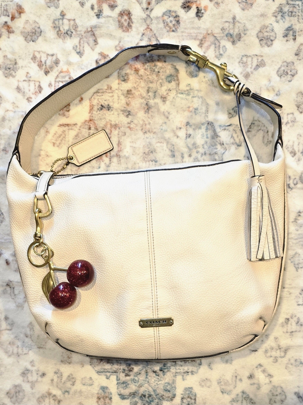 Coach Avery Hobo Ivory Pebbled Leather Shoulder Bag